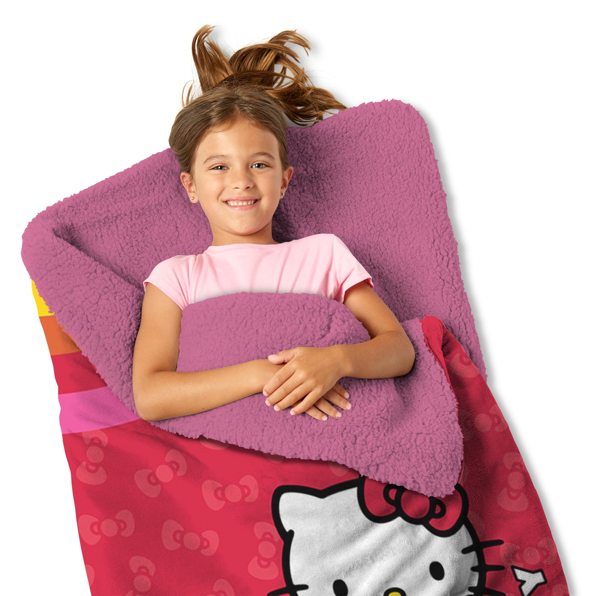 Hello Kitty Sanrio Pretty Rainbow Kids Slumber Bag, Silk Touch with Sherpa interior