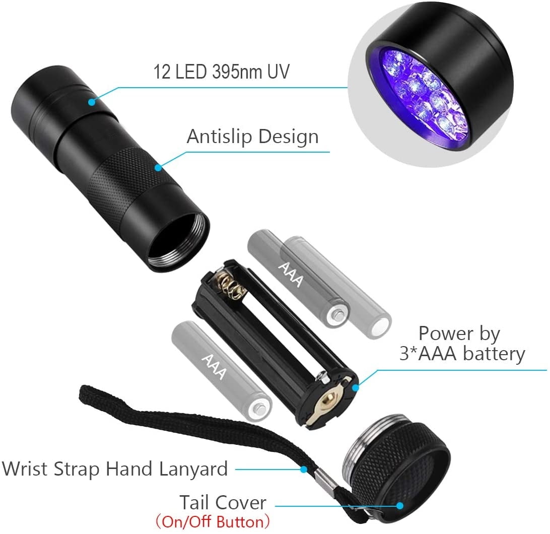 UltraFire Black Light UV Flashlight, Super Power UV 395-405 NM LED WF-502B Blacklight Flashlights for Leak Detector, Pet Urine S