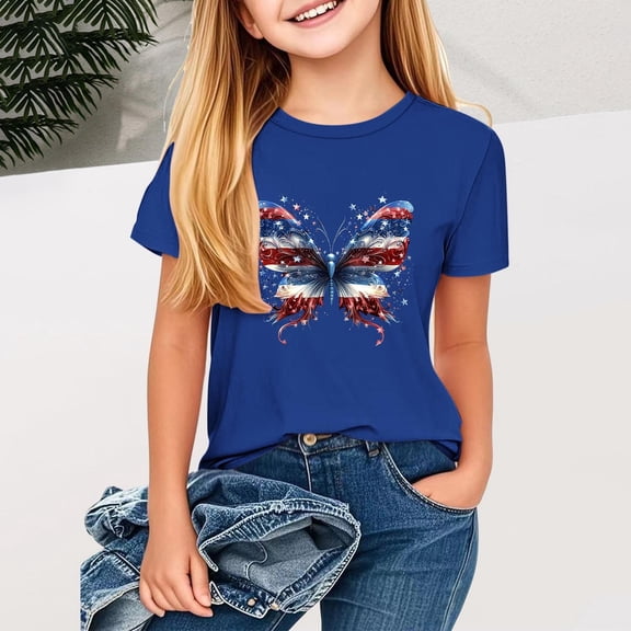 Fatuov Independence Day T-Shirt for Kids Patriotic 4th of July Breathable Top for Children American Flag Print Round Neck Short Sleeve Summer Shirt 2-12 Years