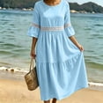 thumbnail image 6 of Bosfbaoi Maxi Dresses for Women Round Neck 3/4 Bell Sleeve Lace Trim Tiered Flowy Boho Long Dress, 6 of 8