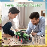 Farm Animal Tractor Toys Playset-16.5 Inches Tractor with Trailer Fence,Farmer,Tree,Cow,Farm Toy Set for Boys Girls Kids Toddlers Age 3-7 Years Old