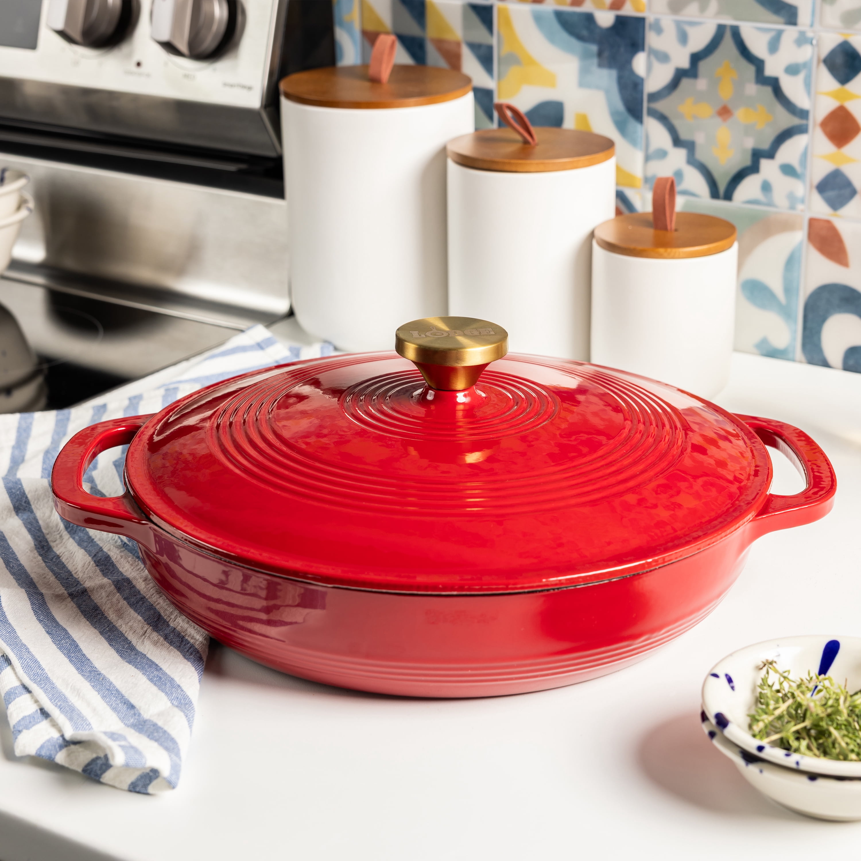 Lodge Cast Iron 3.6qt Enamaled Braiser Ruby with Gold Knob