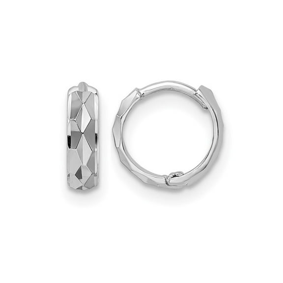 Gem & Harmony 14K White Gold Hinged Hoop Diamond-Cut Earrings (2.50mm thick) for Women