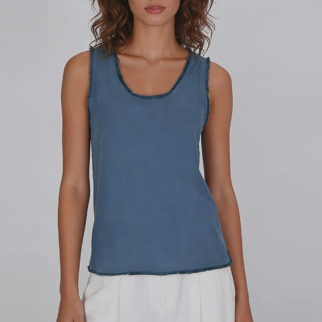 RKSTN Womens Summer Tops Sleeveless Cotton Linen Tank Top Plus Size Solid Color Crew Neck Ripped Edges Weekend Shopping Simple Versatile Tops