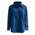 thumbnail image 5 of LowProfile Button Down Shirts for Women Casual Long Sleeve Corduroy Shirt Oversized Warm Jacket With Pockets Blouse Tops Dark blue M, 5 of 7