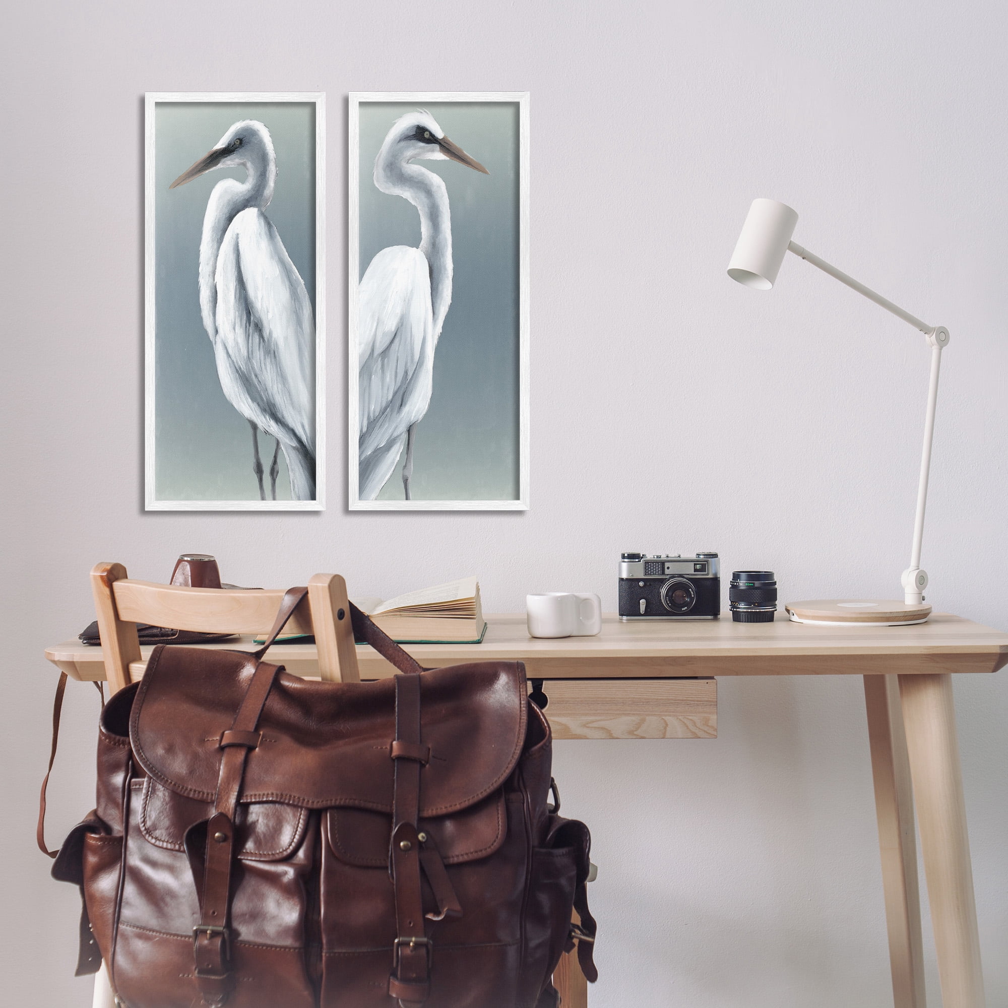 Stupell Industries Nautical Egret Portraits Animals & Insects Painting White Framed Art Print Wall Art, 10 x 24, Set of 2
