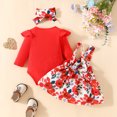 thumbnail image 3 of Girls Outfits Long Sleeve Letter Print Romper Floral Skirt Headband Clothes Set, 3 of 8