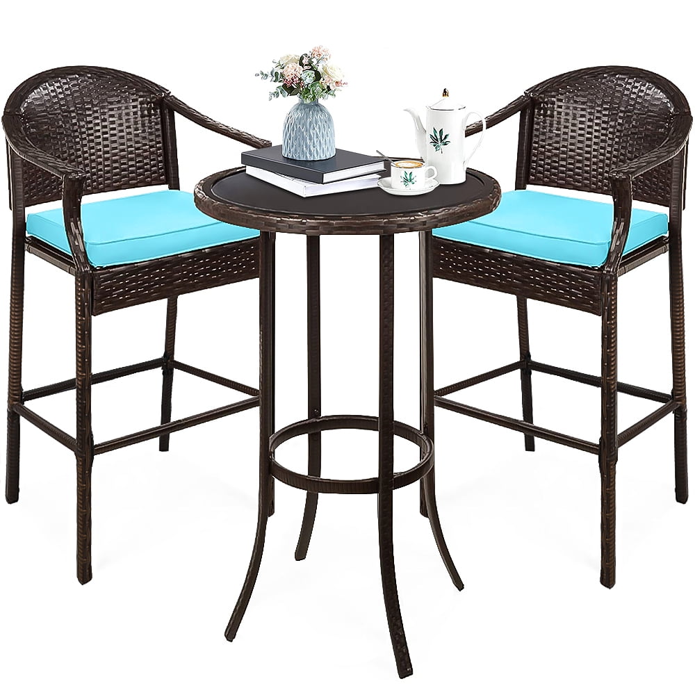 Buy BTMWAY Wicker Outdoor Bar Stools and Table Set, Cushioned Outdoor