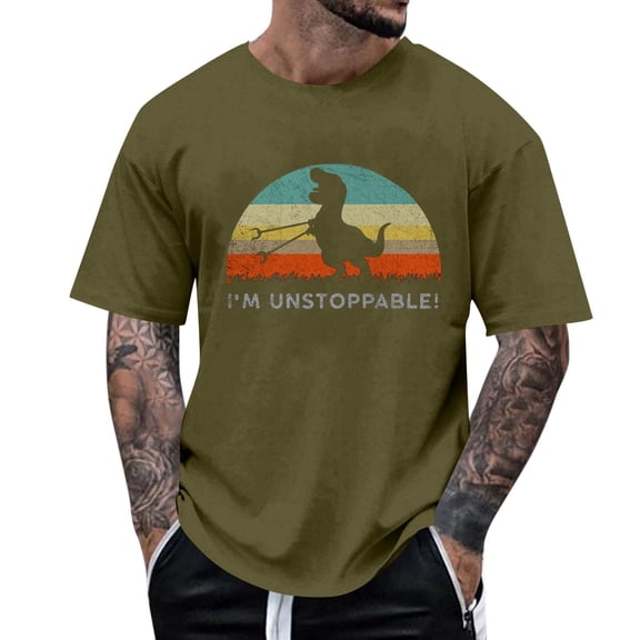 TrendOFT Summer Shirts for Men Summer Short Sleeve Dinosaur Animal Printed Crew Neck Loose Casual Daily Mens Tops Green L