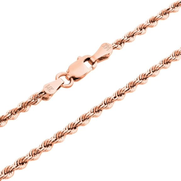 Nuragold 14k Real Rose Gold 1.8mm Rope Chain Diamond Cut Necklace (16"-30") Italian Jewelry for Men & Women