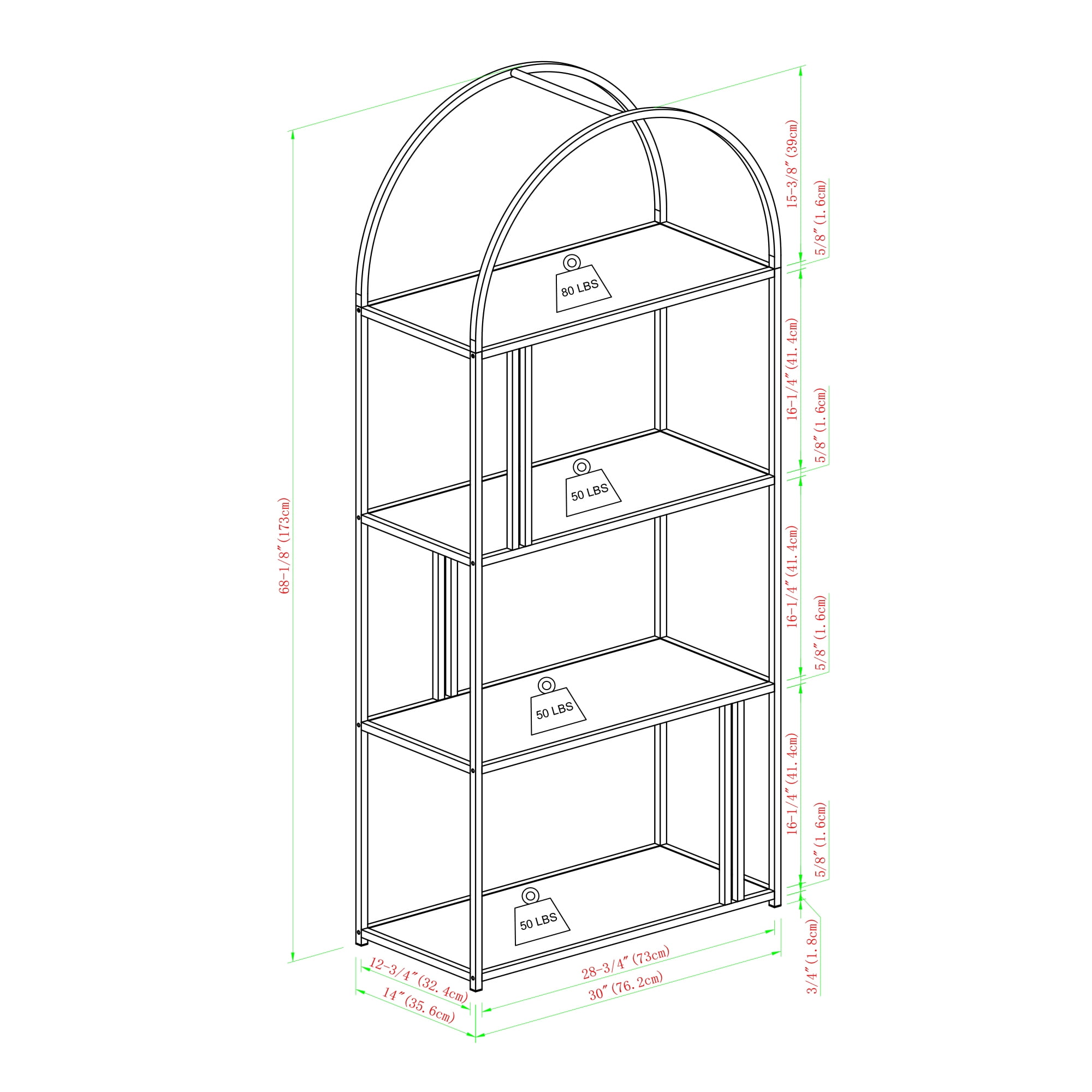 Manor Park Modern Arch Open Bookcase, White Faux Marble