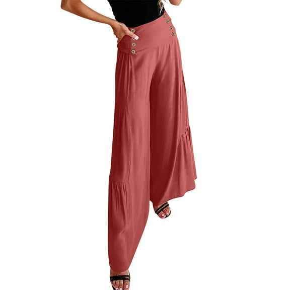 EDFBUYKRS Female Women Pants Casual Work Pants Women Petite Plus Size Women's Casual Long Palazzo Pants Elastic High Waist Wide Leg Loose Trousers L