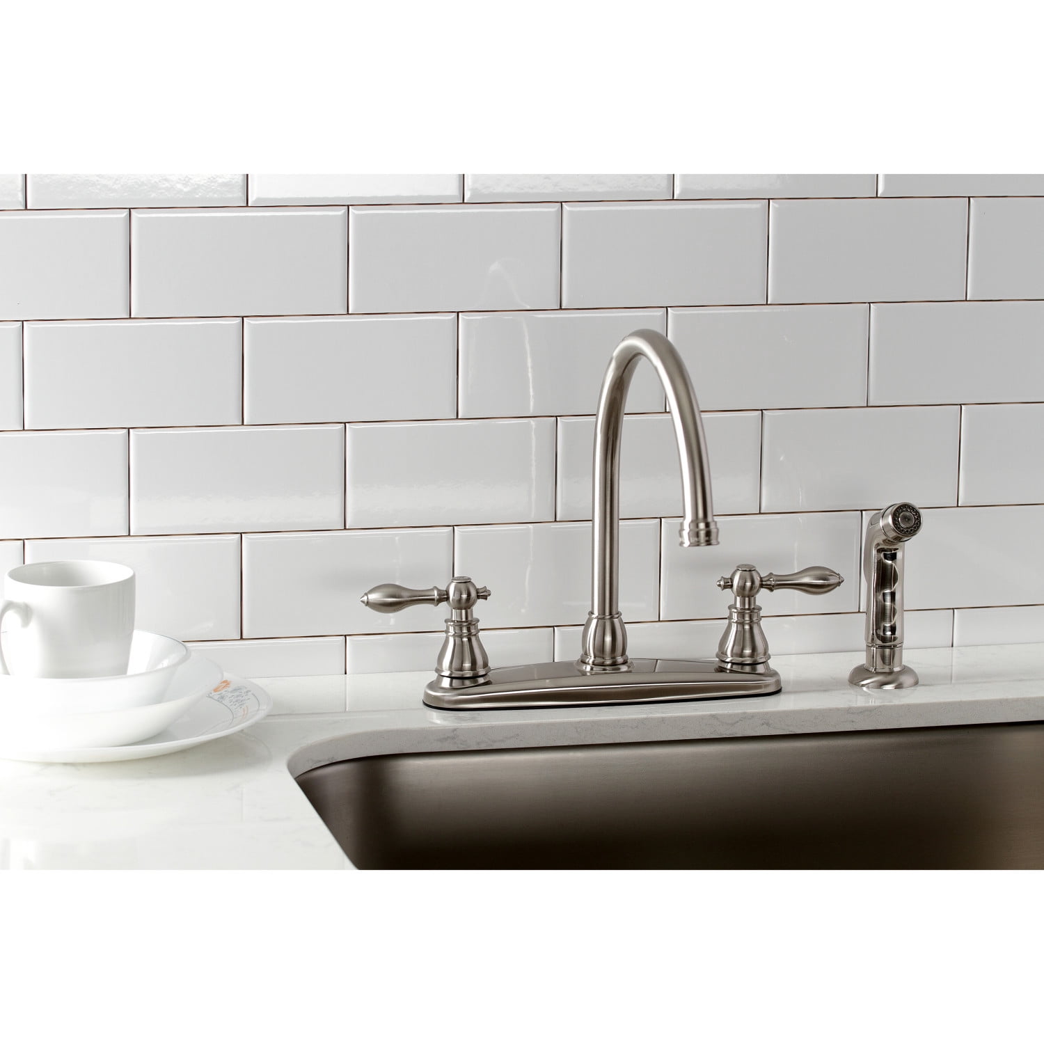 Kingston Brass KB728ACLSP American Classic Centerset Kitchen Faucet with Side Sprayer, Brushed Nickel