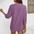 thumbnail image 3 of cocolona Womens 3/4 Sleeve Shirts Trendy Button V Neck Tops Dressy Casual Blouse Solid Color Loose Lightweight Tops, 3 of 6