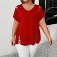 thumbnail image 3 of MORTTIC Women's Plus Size V-Neck Short Sleeve Casual T-Shirt with Criss Cross Strap Detail for Summer Red，5XL, 3 of 4