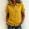thumbnail image 2 of cfhntfmh Cotton Linen Tops for Women Collared V Neck Short Sleeve Shirt with Pockets Casual Button down Summer Work Tops, 2 of 7