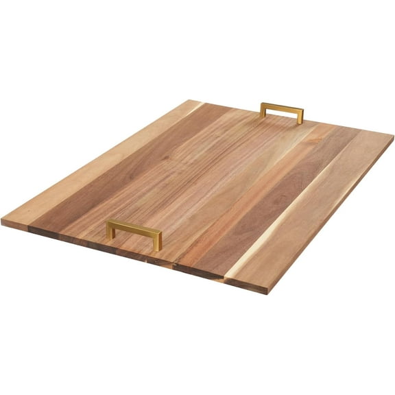 Acacia Wood Stove Top Cover for Gas & Electric Burners 29"*21" Noodle Cutting Board with Metal Handles Decorative Oversized Kitchen Serving Tray for Countertop Chopping Decorating (Wood Color Golden)