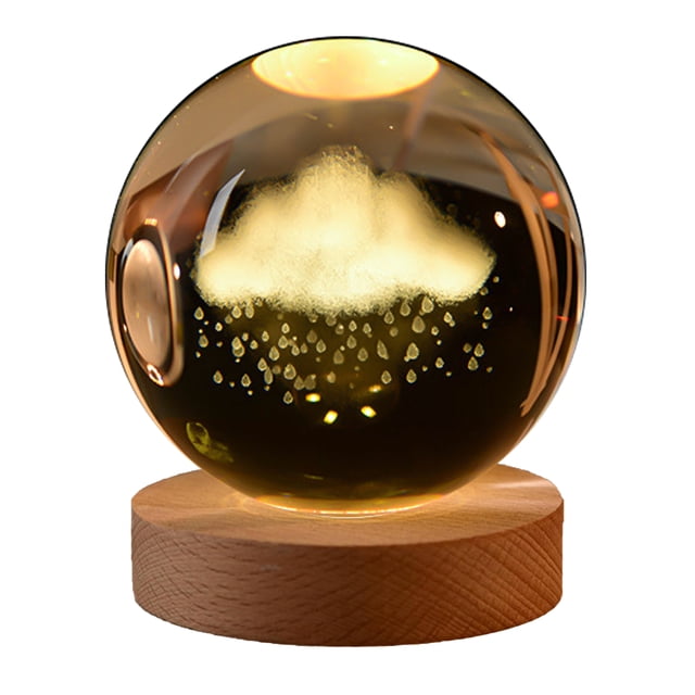 Luz LED de bola de cristal, luz nocturna para niños con bola de cristal 3D con base de luz LED cálida, diámetro de 3,14 pulgadas, luz de noche, lámpara de noche, regalo de decoración del hogar