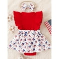thumbnail image 3 of Wassery 4th of July Infant Girls Romper Dress 3 6 12 18 Months Baby Girls Independence Day Outfit Fly Sleeve Stars/Popsicle Print Patchwork Bodysuit A-line Dress with Headband, 3 of 9