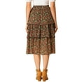 thumbnail image 3 of INSPIRE CHIC Women's Floral Fall High Waist Ruffle Hem Tiered Midi Skirt L Red, 3 of 6