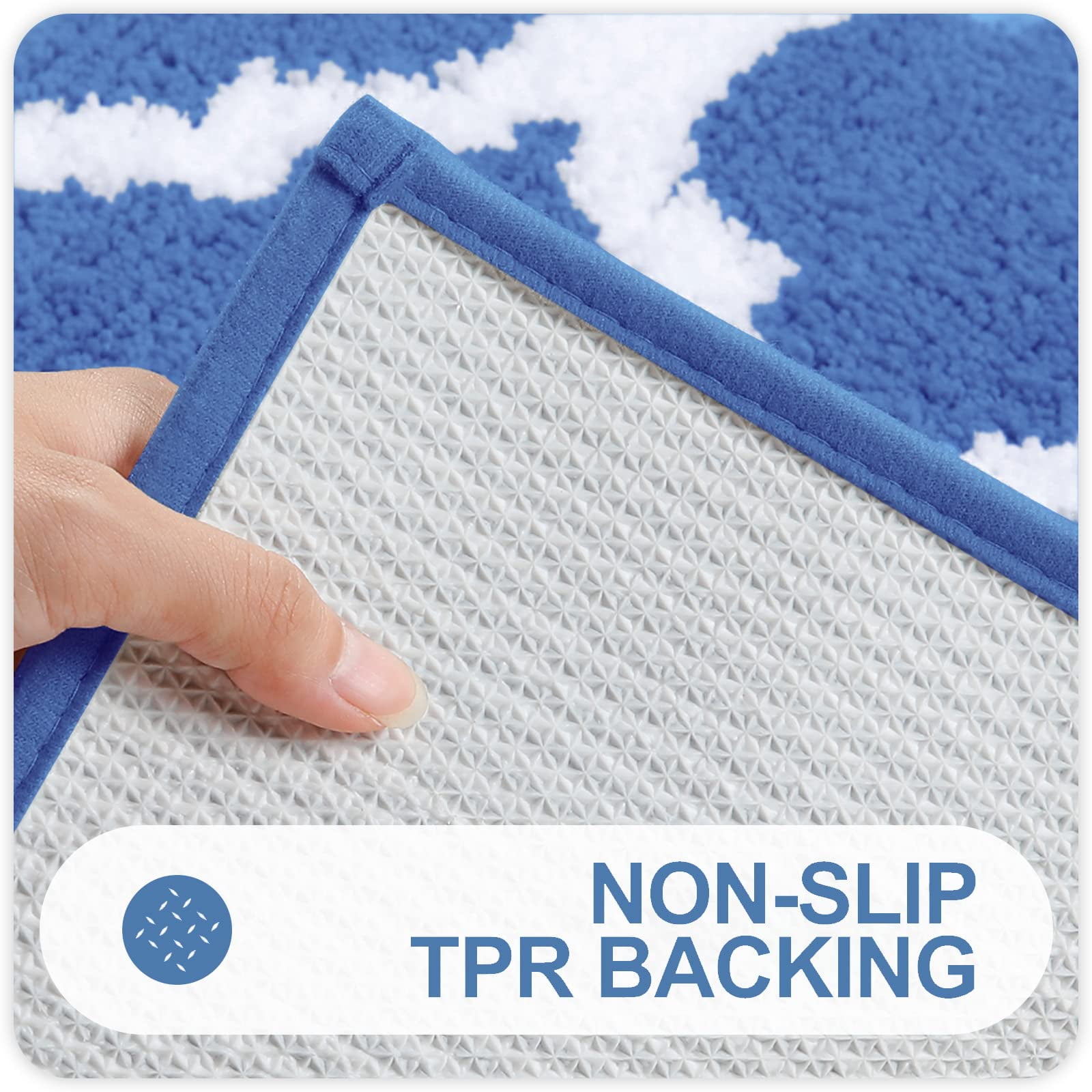 Buganda Microfiber Bathroom Rugs Set 2 Piece,U-Shaped Toilet Rug, Machine Wash Dry, Non-Slip Absorbent Shaggy Bath Mats for Tub, Shower and Bathroom (24"x16"+24"x20", Blue)