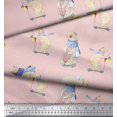 thumbnail image 2 of Soimoi Modal Satin Fabric Cycle,Rabbit & Bear Kids Printed Fabric 1 Yard 42 Inch Wide, 2 of 2