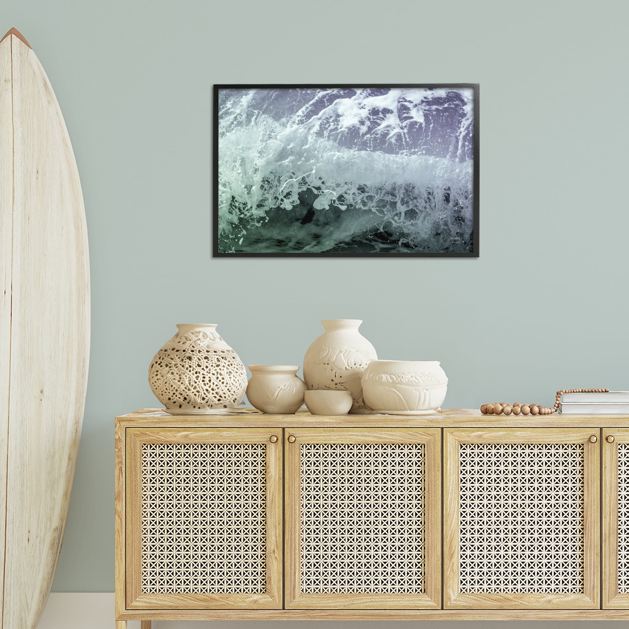 Stupell Industries Splashing Blue Waves Landscape Photography Black Framed Art Print Wall Art, 30 x 20