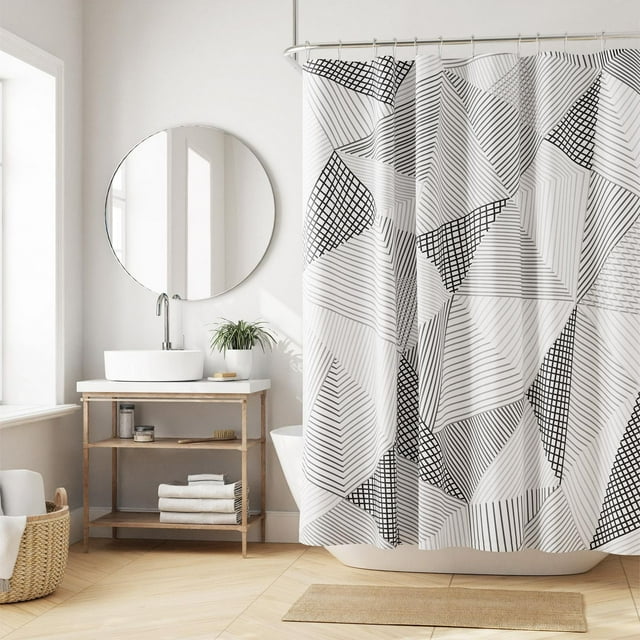 Hometrends Decorative Fabric Shower Curtain with Geometric Designs