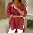 thumbnail image 5 of Womens Street Style Denim V Neck Top Casual Chic Blouse for Women Trendy Outfit and Daily Wear Red M, 5 of 7