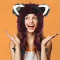thumbnail image 1 of HUANBAI Adorable Fuzzy Cat Ear Hat With Colorful Star Braids Perfect For Animal Lovers And istas, 1 of 4