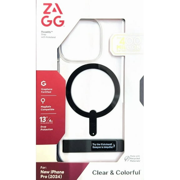 ZAGG Piccadilly Snap with Kickstand Case iPhone 16 Pro Max Clear/Black