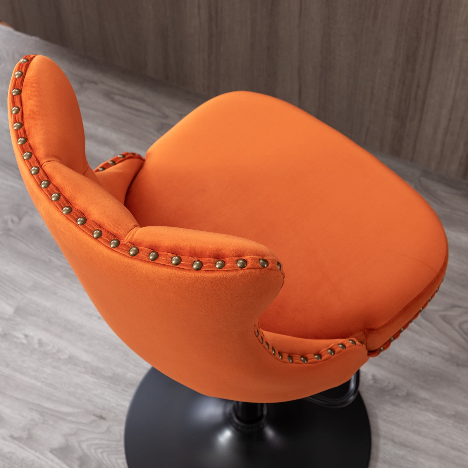 MAYEERTY Swivel Velvet Barstools - Adjustable Seat Height 25-33 Inch, 17.7 Inch Base, Tufted Backs, Orange, Set of 2