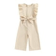 thumbnail image 2 of Kids Jumpsuit, Solid Color Round Neck Sleeveless Flounced Romper with Waist Belt for Summer, 1-6 Years, 2 of 10
