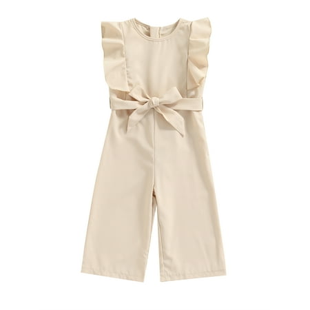 

Peyakidsaa Girls Solid Color Round Neck Sleeveless Flounced Romper with Waist Belt for Summer 1-6 Years