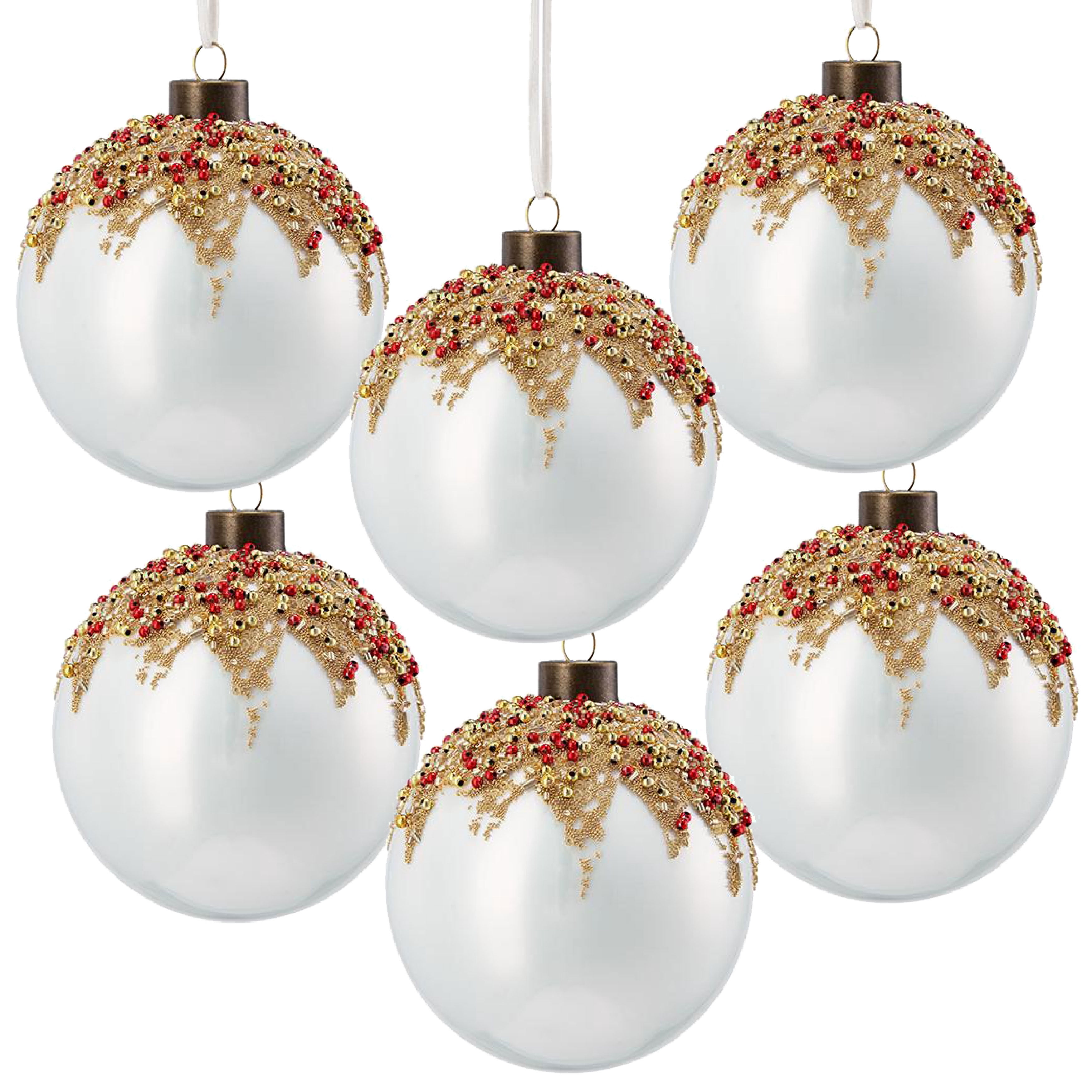 Set of 6 Glass Christmas Ball Ornaments with Glitter and Painting Design by Riccardo Tree Decor