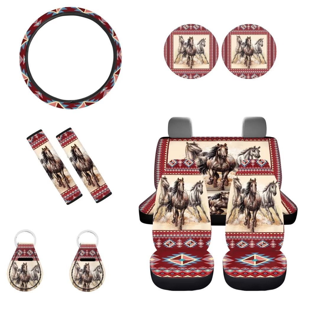 Renewold Aztec Tribal Horse Car Seat Cover Fit Most Vehical 11 PCS Wear