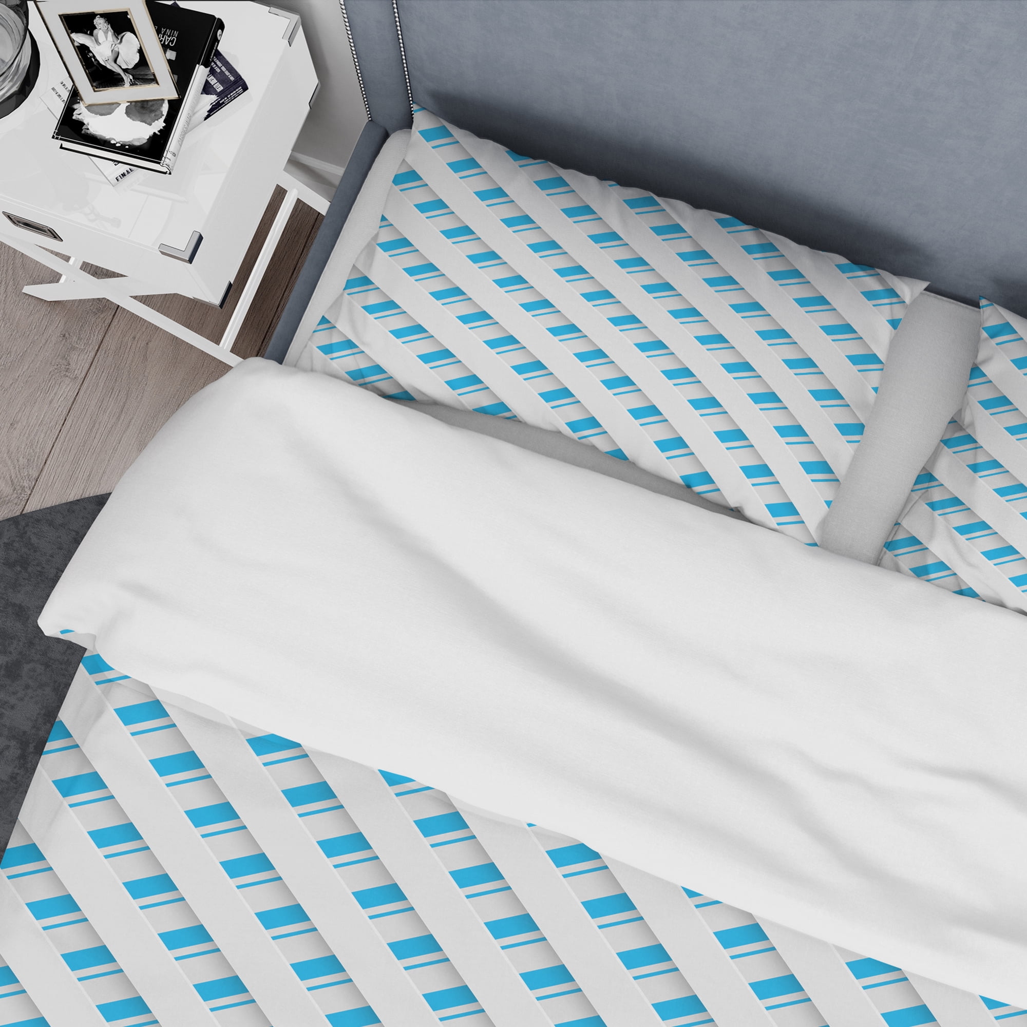 Designart '3D White And Blue Pattern VI' Mid-Century Modern Duvet Cover Set