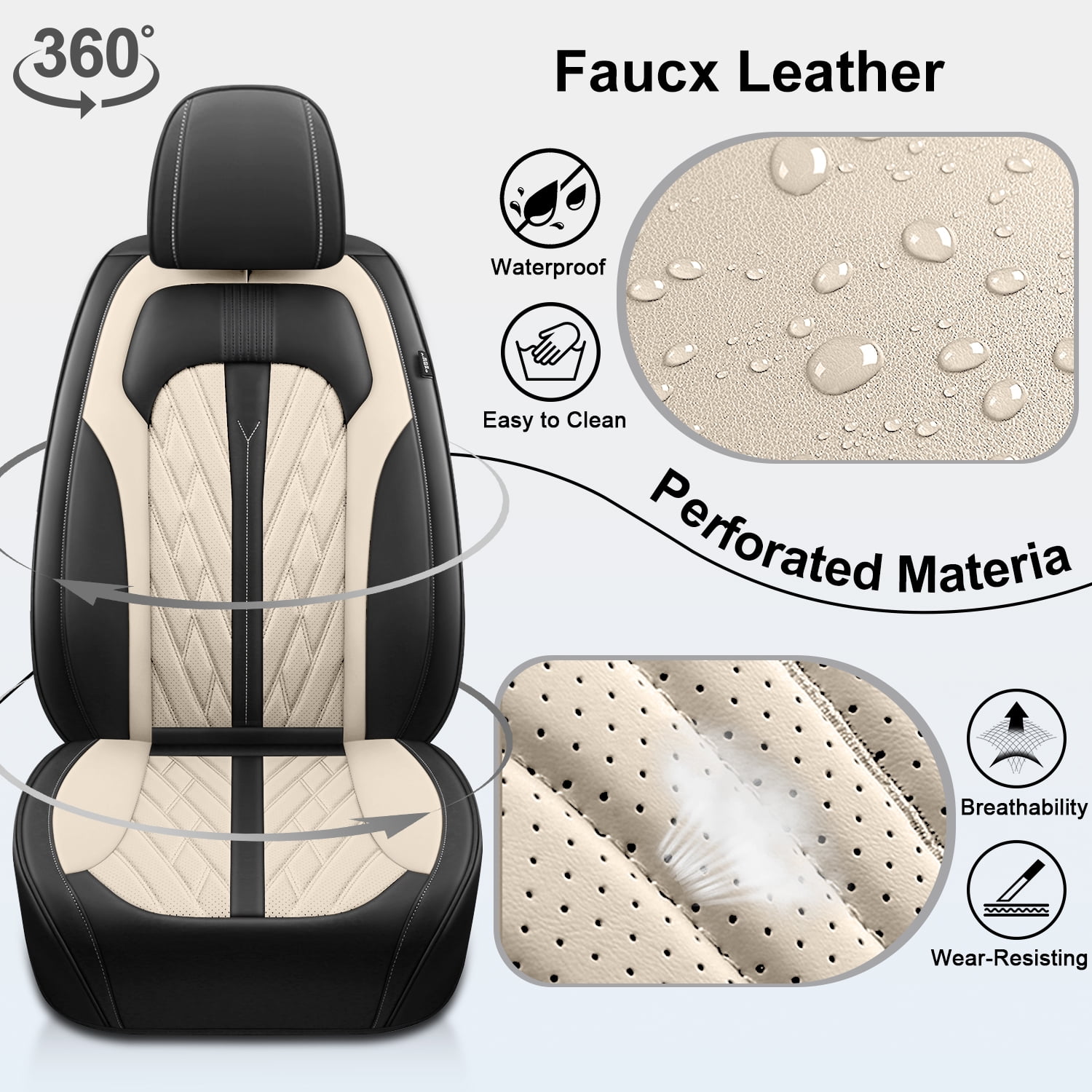 AOMSAZTO Car Seat Covers Fit for Toyota Camry 2012-2025 Full Set Leather Seat Cushion Waterproof Automotive Seat Protectors(2 Seats,Black&Beige)