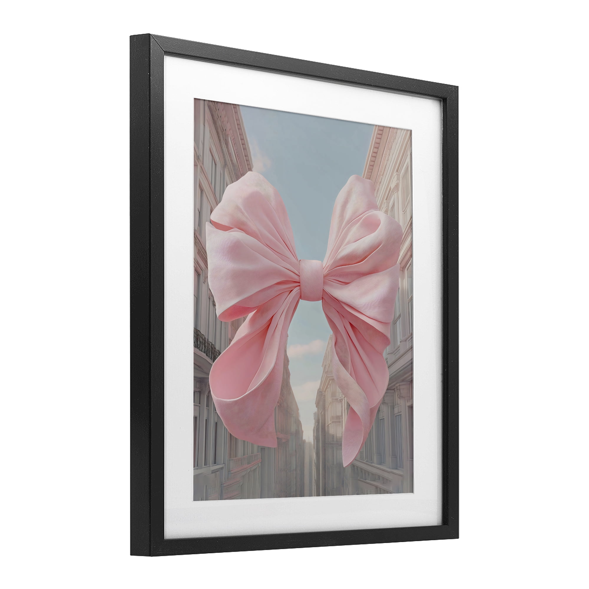 Stupell Industries Pink Bow over City Street Black Framed Print Under Glass, design by The Prints Vibe