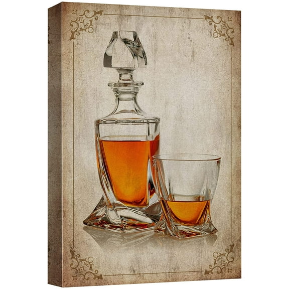 wall26 Canvas Print Wall Art Retro Vintage Antique Bourbon Glass Drinks & Cocktails Alcohol Digital Art Modern Art Decorative Bohemian Chic Kitchen/Food for Living Room, Bedroom, Office - 32"
