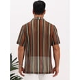 thumbnail image 3 of DARING DIVA Men's Striped Short Sleeve Button Down See Through Shirts L Brown Green, 3 of 7