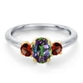thumbnail image 3 of Gem Stone King 10K Two Tone Gold Green Mystic Topaz and Red Garnet Engagement Ring for Women | 1.40 Cttw | Oval 7X5MM | Gemstone November Birthstone | Size 9, 3 of 6