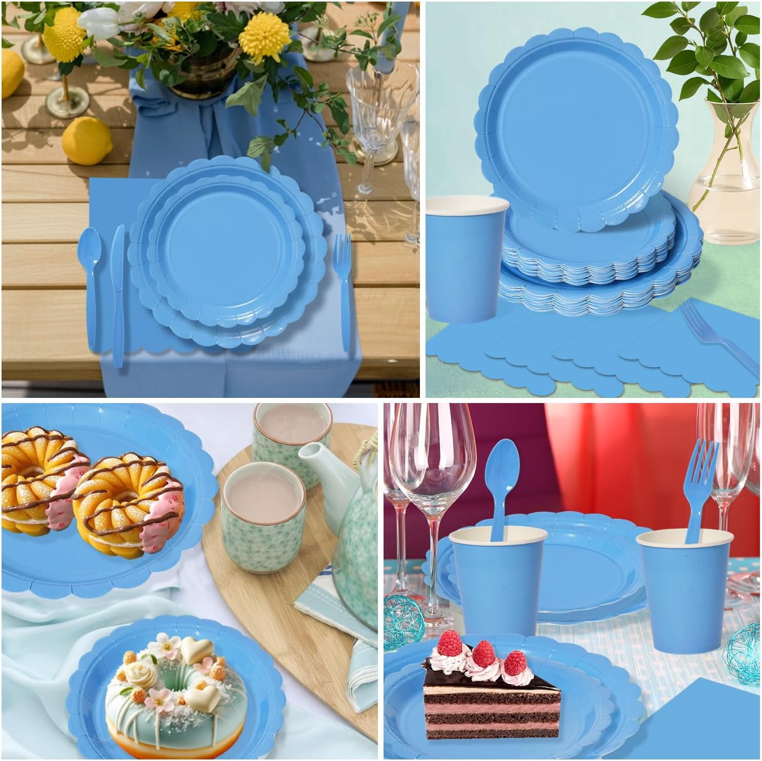 350 Pcs Blue Disposable Paper Plates and Napkins Set for 50, 9" Dinner Plates & 7" Dessert Plates, Tableware for Baby Shower, Birthday, Picnic, Party