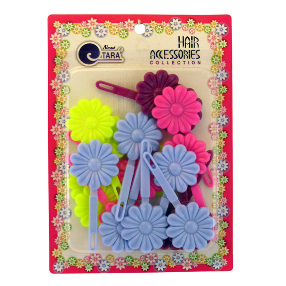 Tara Kids Self Hinge Flower Barrettes - Pink, Purple & Yellow, 18 Ct