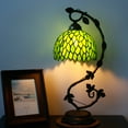 thumbnail image 4 of Tiffany Lamp Stained Glass Table Bedside Lamp, Green Wisteria Banker Desk Reading Light with Thin Rustic Metal Leaf Base 21" Tall for Bedroom Living Room, Country Style WERFACTORY LED Bulb Included, 4 of 7