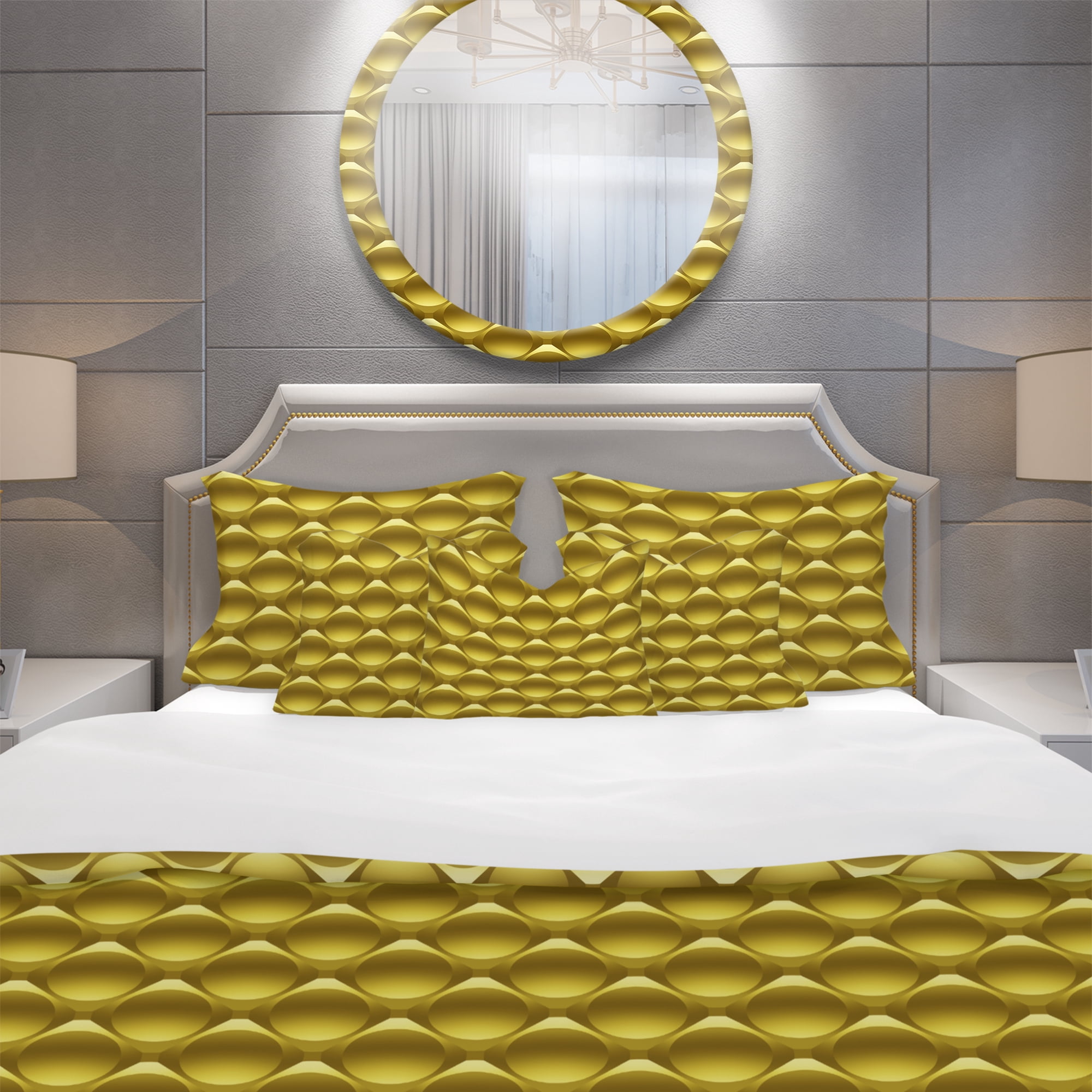 Designart 'Gold Metal Circles 3D Pattern' Glam Duvet Cover Set