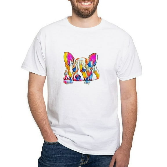 CafePress - Colorful Corgi Puppy T Shirt - Men's White Classic Cotton T-Shirts