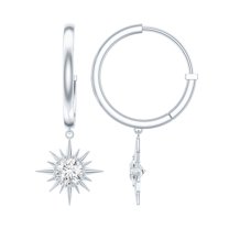 Rosec Jewels Lab Created Diamond Sunburst Drop Earrings Ef-Vs Grade - Hinged Hoop Earrings for Christmas, 10K White Gold