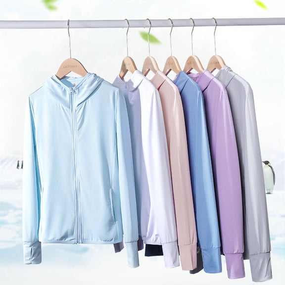 Mdesiwst Women Sun Protection Anti-UV Coat Cycling Outdoor Long Sleeve Hooded Zipper Closure Thin Quick Dry Cooling Sunshade Jacket
