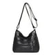 thumbnail image 2 of Bolso de hombro suave lavado para mujer - Bolso cruzado de gran capacidad con varias cremalleras para viajes y uso diario, 25x20x11cm, negro/marrón/blanco, 2 of 6
